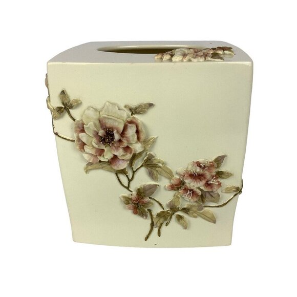 Croscill Charlotte Floral Ceramic Tissue Box Cover & Soap Dish Set Cottagecore - Picture 3 of 10